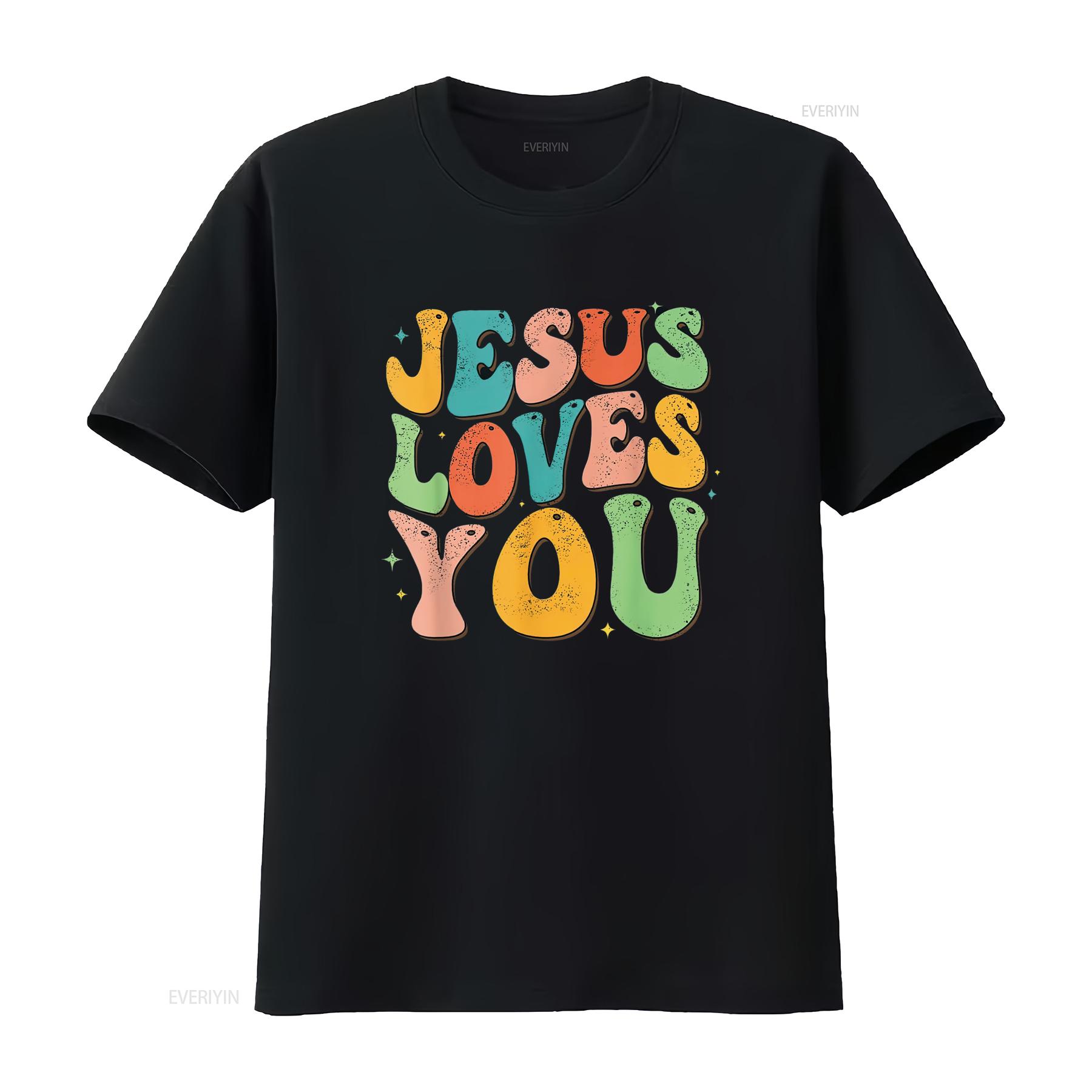 

Jesus Loves You Retro Groovy Style Design Women T Shirt vintage Washed Comfortable Stretched Breathable Unisex Soft Slightly 4XL