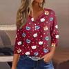 Women's Casual Christmas Print V-Neck 3/4 Sleeve Button T-Shirt