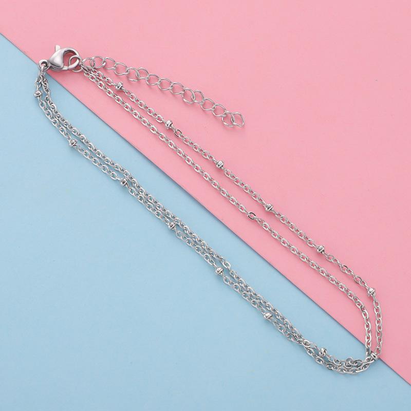 Stainless Steel Double-Layer Bead Chain Anklet - European & American Style
