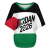 Womens Casual V Neck Short Sleeve Pullover T Shirt Soccer Supporter Top with Letter Print for National Team Events
