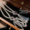 Dream Weaving Lace Deep Sea Sapphire Pearl Necklace, Tahiti, Sea Bead Wave Zircon Pearl Sweater Chain