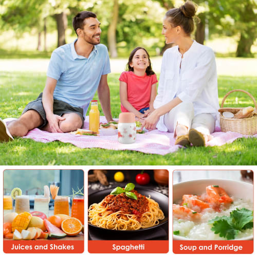 Pevcwa Vacuum Insulated Soup Jar with Spoon and Cup, 500ml Large Capacity, Vacuum Insulated, Stainless Steel, Keeps Hot or Cold, Keeps Hot for 12 Hour