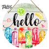 Beach House Accessories Hello Summer Door Sign, Ice Pop Flip Flop Welcome Hanger, Outdoor Patio Decor Farmhouse Hanging Wooden Wreath for Front