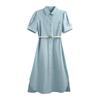 Elegant Short Sleeve Commuter Shirt Dress with Tie-Waist