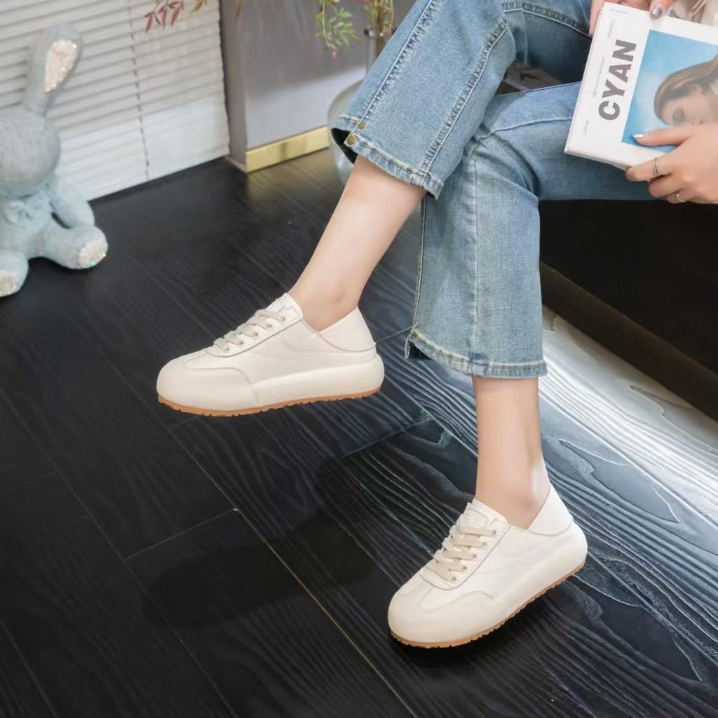 Leather women's autumn new leather sports and leisure shoes versatile platform white shoes two wear board shoes