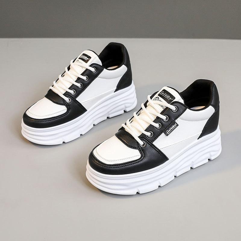 

New White Shoes for Summer and Autumn Solid Color Inner Height Increase Thick Sole Student Wear-resistant and Versatile Breathable Board Shoes 40