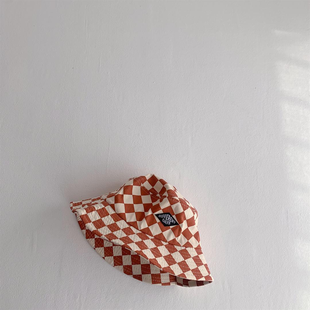 Модная детская шляпа-ведро с шахматным узором, милая клетчатая шляпа для мальчиков и девочек, мягкая детская панама для рыбаков 50-52cm