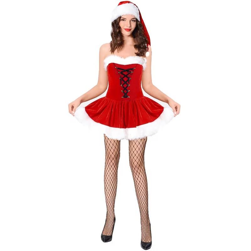 Halloween Weihnachten Thema Erwachsenenkostüm Rotes Tube Top Weihnachtskleid Bunny Party Party