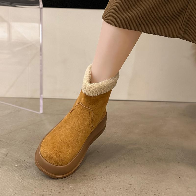 Thick-soled Snow Boots Women's 2024 Autumn and Winter New Fashion Korean Version Velvet Short Boots Mid-heeled Flat-soled Thickened Women's