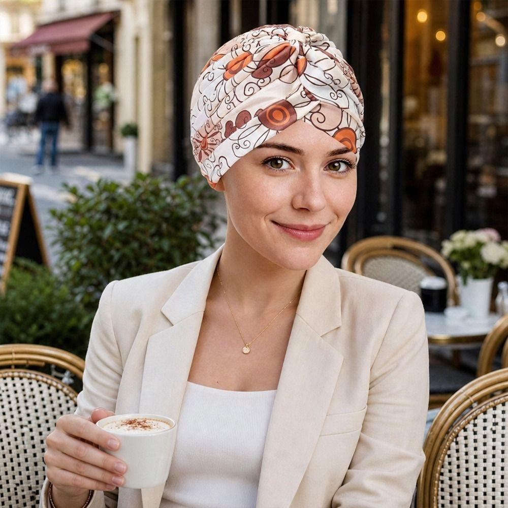 Pleated Hijab Caps Knotted Style Floral Head Wrap New Head Wrap Cap Women Headwear