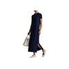 Polo Ralph Lauren Solid Color Polo Collar Straight Cut Side Split Short Sleeve Dress Women Dresses Navy-Blue 211968291-003