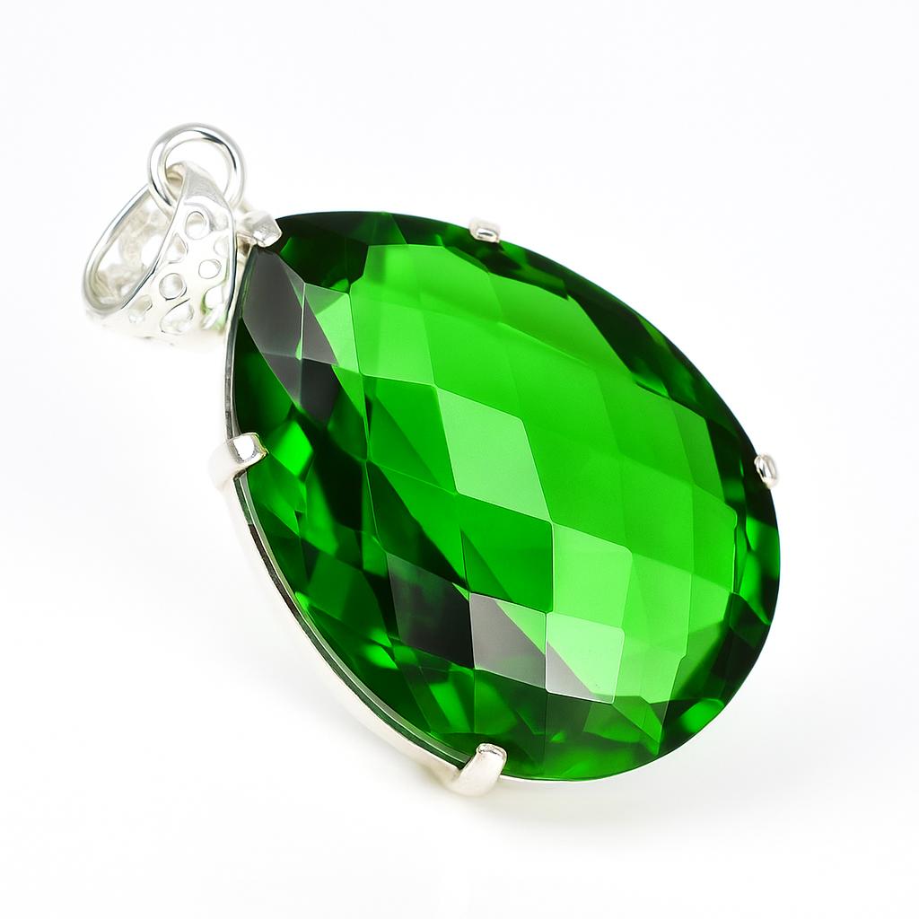 Natural Certified Green Topaz 100 Ct 925 Sterling Silver Huge Size Pear Pendant AI-39-NS