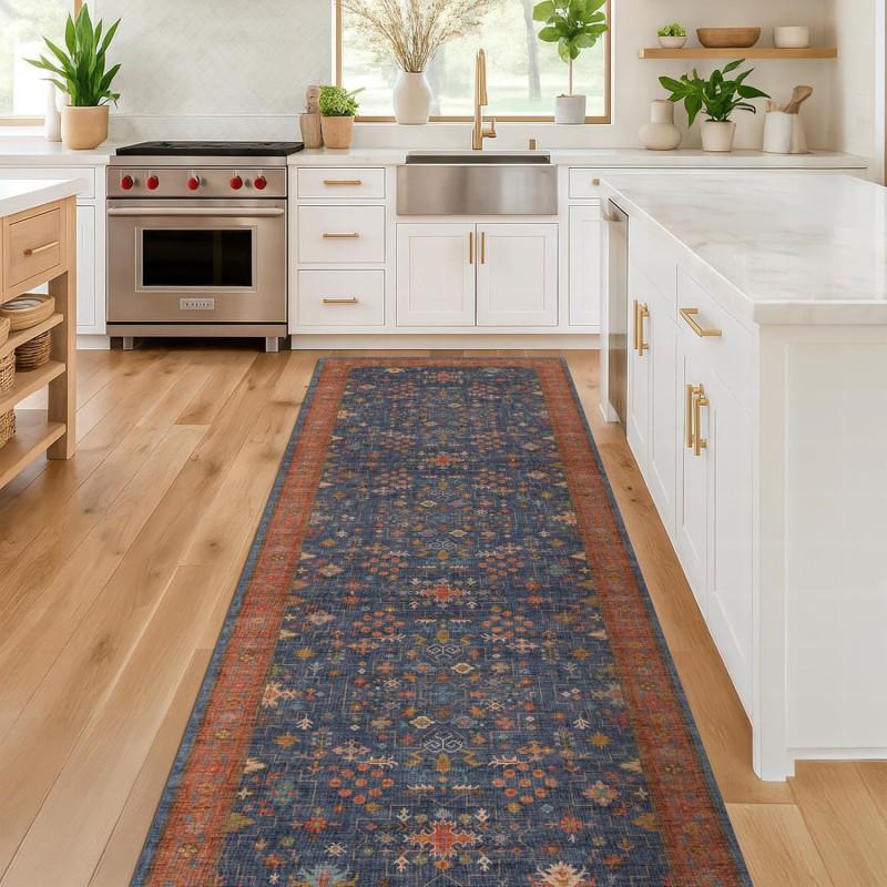 Persian Style Washable Hallway Runner Rug Entryway Corridor Anti-Slip Durable Crystal Velvet Floor Mat