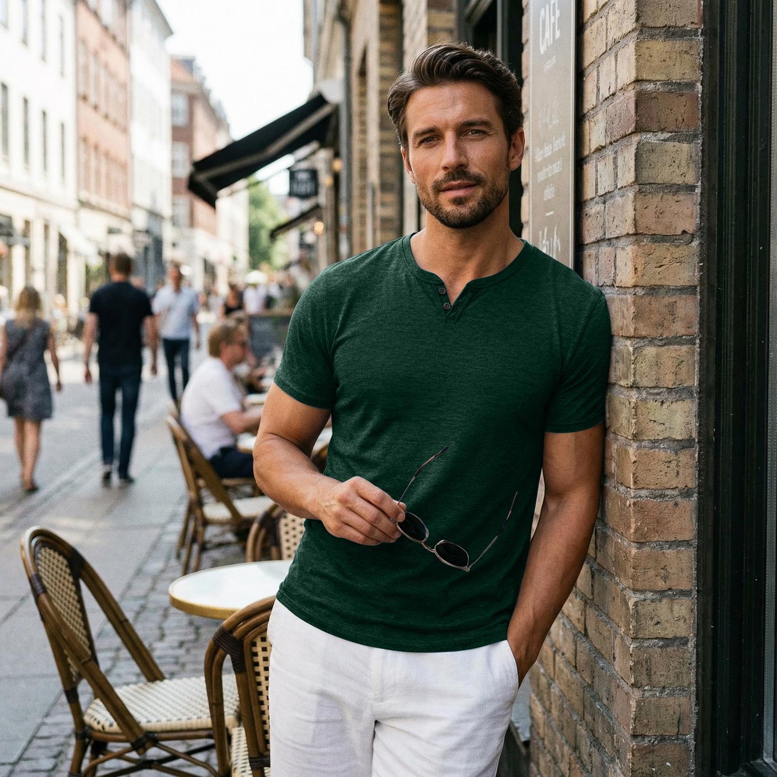 

Men s Casual Lightweight, Breathable Short-Sleeve Shirt With Button-Down Collar L темно-зеленого