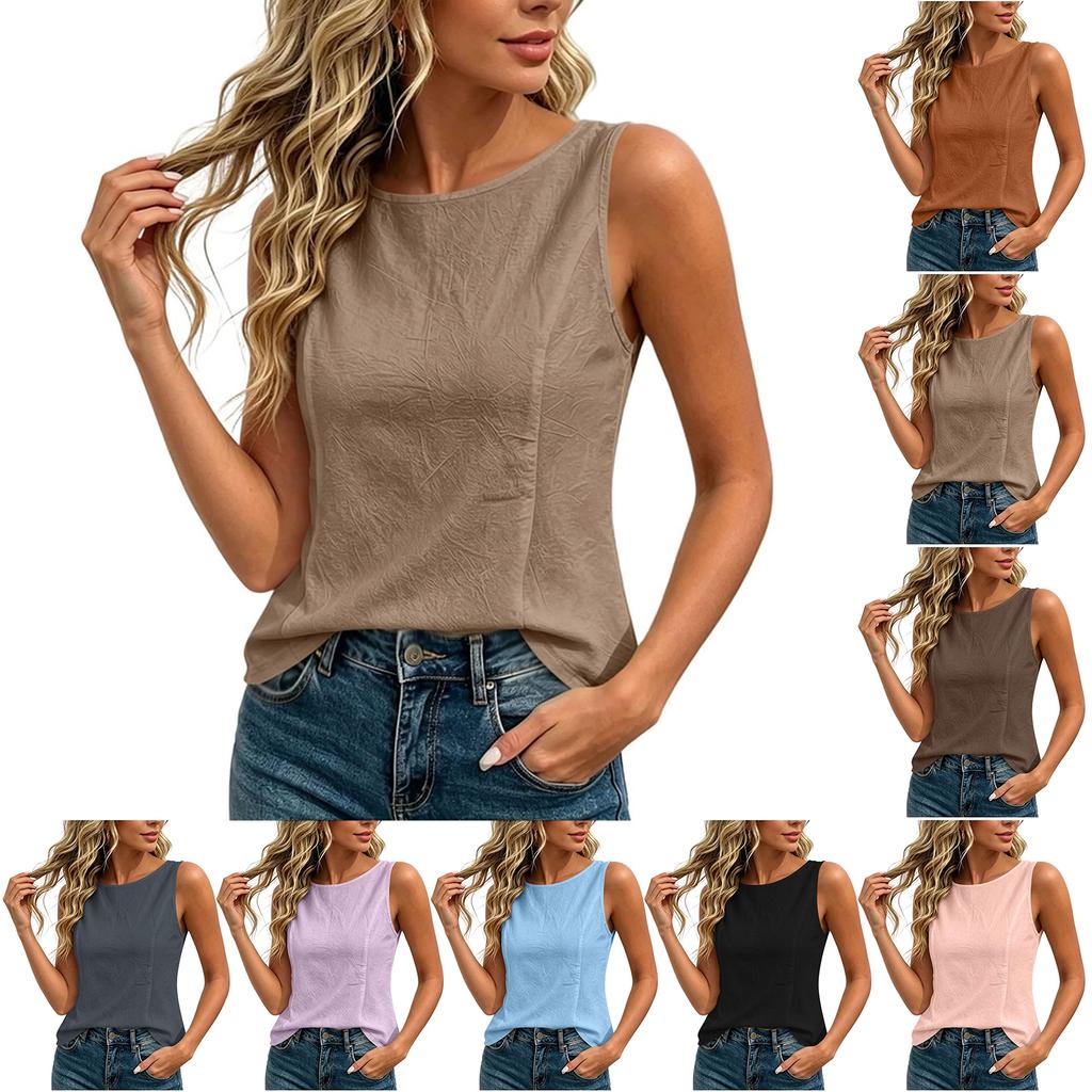 Damenmode Lockerer Pullover Unifarben Ärmelloses Oberteil Rundhalsausschnitt Lässiges Tanktop Leichte Sommerbluse