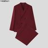 INCERUN Men Peak Lapel Long Sleeve Thin Blazer Long Pants Two Piece Suit Casual Outfits Sets
