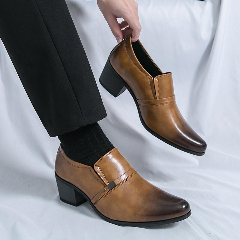 Herren High Heels Schwarz Leder Derby Hochzeitskleid Tanz Business Formal Aufzugschuhe Höhenzunahme Smoking Abschlussball Blazer Schuhe Übergröße