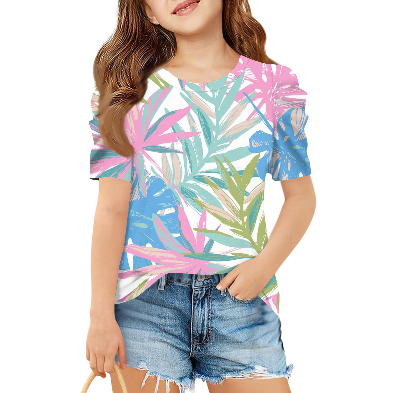 

Summer Girls Short-Sleeved Top, Children s Round-Neck Hawaiian Casual T-Shirt 120