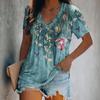 Summer new women's T-shirt 3d gorgeous butterfly print V-neck short-sleeved shirt fashion women's T-shirt