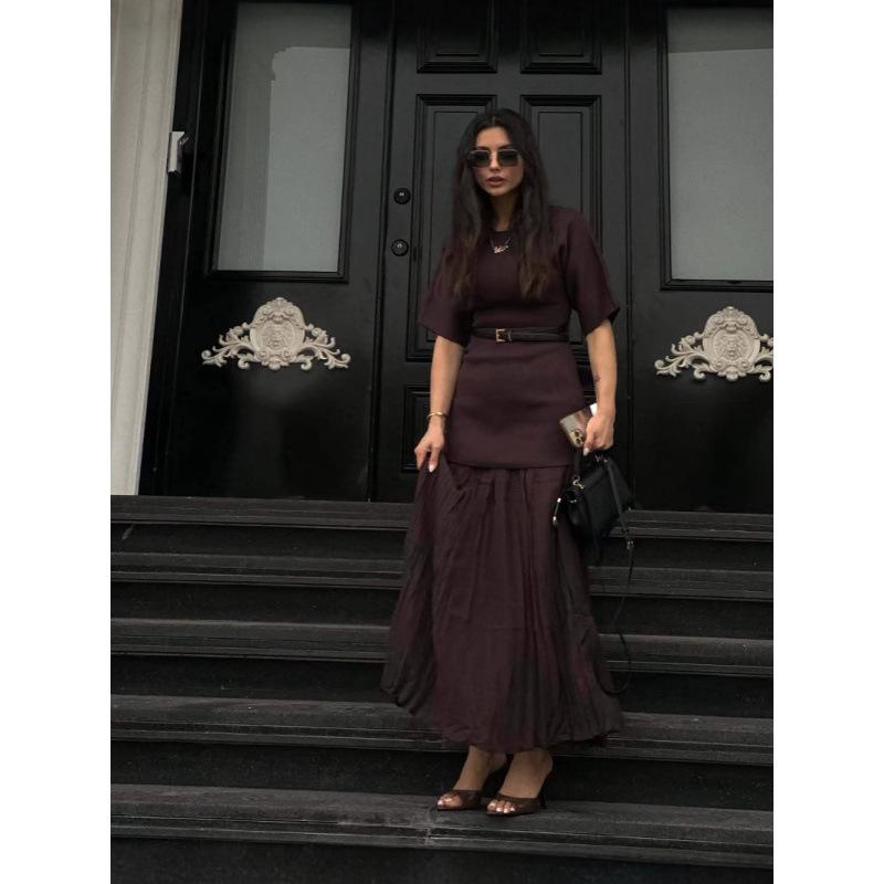 Dámské šaty ze síťoviny s patchworkem, s polovičním rukávem, módní, s kulatým výstřihem, plisované, slim fit, letní šaty pro úřad/na ulici, bez pásku