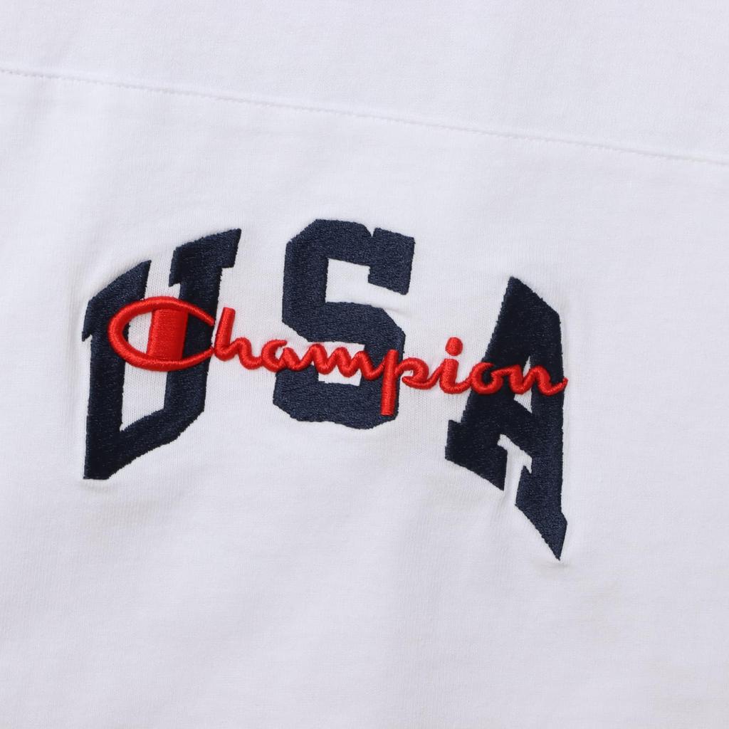 Champion Action Style Crew Neck Long Sleeve USA Embroidered Graphic Men's T-Shirt, 100% Cotton, Logo, White, C3-A423