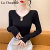 La Chapelle Neo-Chinese Hollow Knit Slim Top