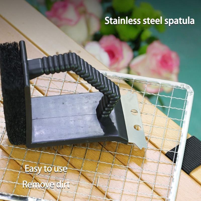 Practical Stainless Steel BBQ Cleaner Brush Copper Wire Bristles And Stainless Steel Scrapers Cleaning Tool