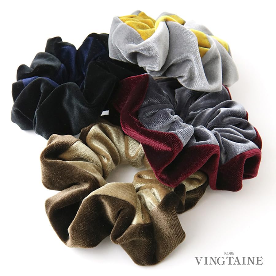 VINGTAINE Velour Adds Volume to Hair Hair Scrunchie, Two-Tone, Bicolor, Elegant, Updos, Tie, Accessory, Fall/Winter, HS-232-BLACK-NAVY