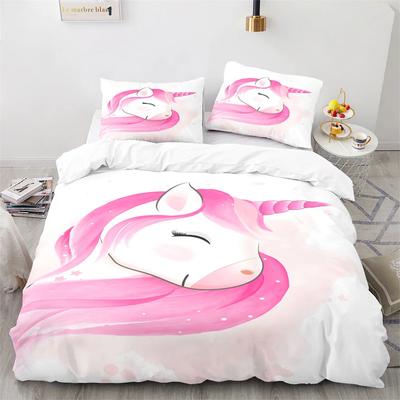 Unicorn Duvet Cover Pink Cartoon Unicorn Animals Romantic Theme Polyester Valentine's Day Gift for Children Girls Boy Room Decor