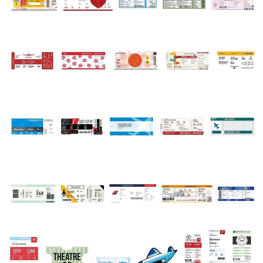 Aviation Travel Boarding Pass Stickers - Airline Tickets & Creative Pattern Labels for Laptops