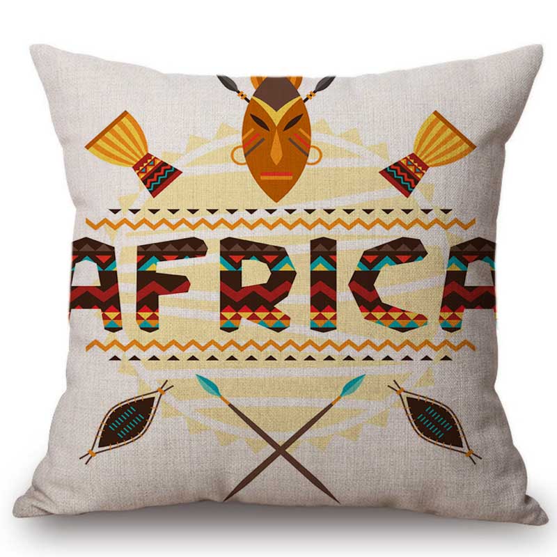 Nordic Africa Style Elephant Lion Mask Spear Art Sofa Decoration Pillow Case Cotton Linen Animal Exotic Car Pillow Cushion Cover