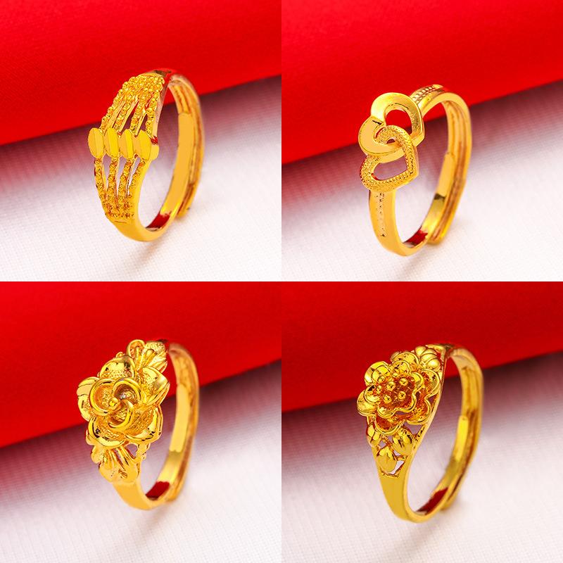 Gold Plated Women'S Open Adjustable Ring Lucky Transfer Flower Finger Ring For Women Wedding Bride Jewelry Accessories