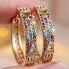Three Row Small Round Stone Rainbow Zircon Hoop Earrings For Women Vintage Gold Color Ear Buckle Wedding Jewelry Valentine Gifts