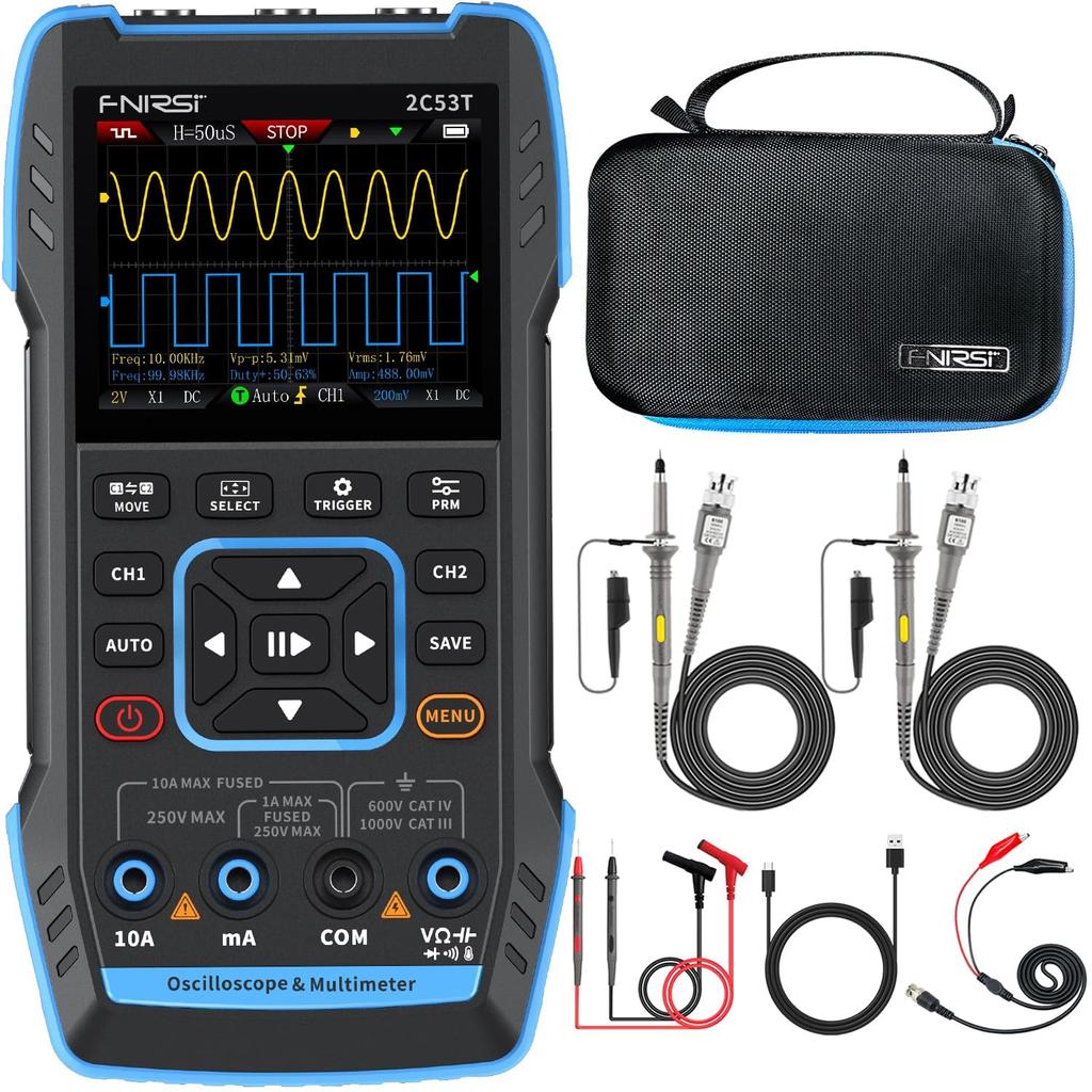 SSGNRY 2C53T Handheld Oscilloscope Multimeter DDS 2 50MHz Sampling Diode Testing 3-in-1 Generator, Channels, Bandwidth, 250MSa/s Rate, 20,000