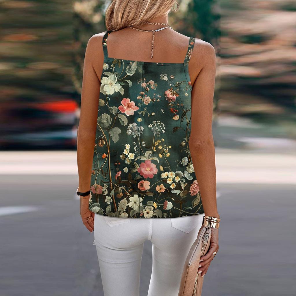 Womens Summer Tank Tops Strap Casual Loose Fit V Neck Sleeveless Print Tops
