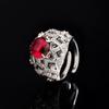 Hao Inlaid with Diamond Temperament Yuan Shape Imitation Royal Blue Red Corundum Zircon Chalcedony Ring Drop Glaze Open Ring Female