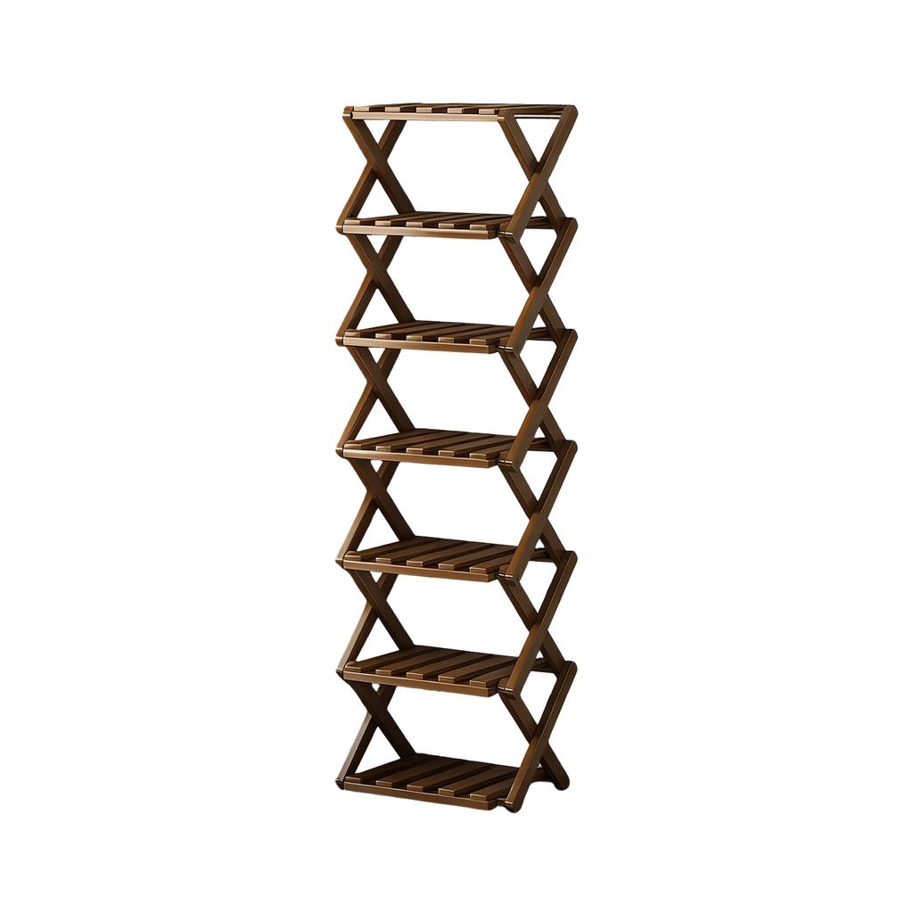 Shoe Rack Organizer,  Natural Or Tea Color, No-Tool Assembly, Foldable Storage Shelf