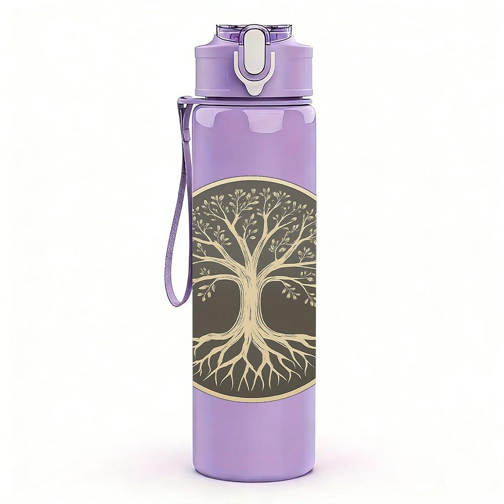 1PC Tree Of Life Circle Art 750ml Color Plastic Sports Water Bottle Leakproof Flip Straw Lid Suitable for Sports Office Home Use