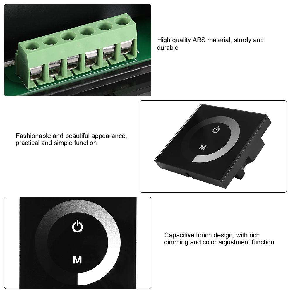 Wall Mounted Single Color LED Touch Panel Controller Dimmer Switch for LED Strip Light Black