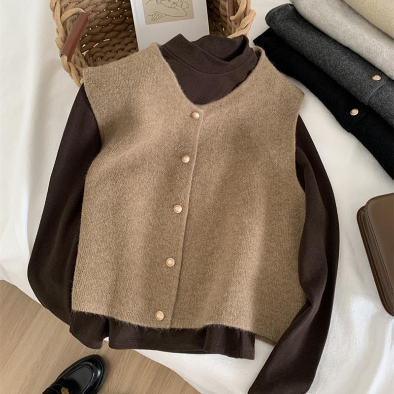 Podzimní dámský kardigan Korejský elegantní pletený bez rukávů Dámský ležérní svetr Tílka Módní Nový Slim Dámské ležérní topy