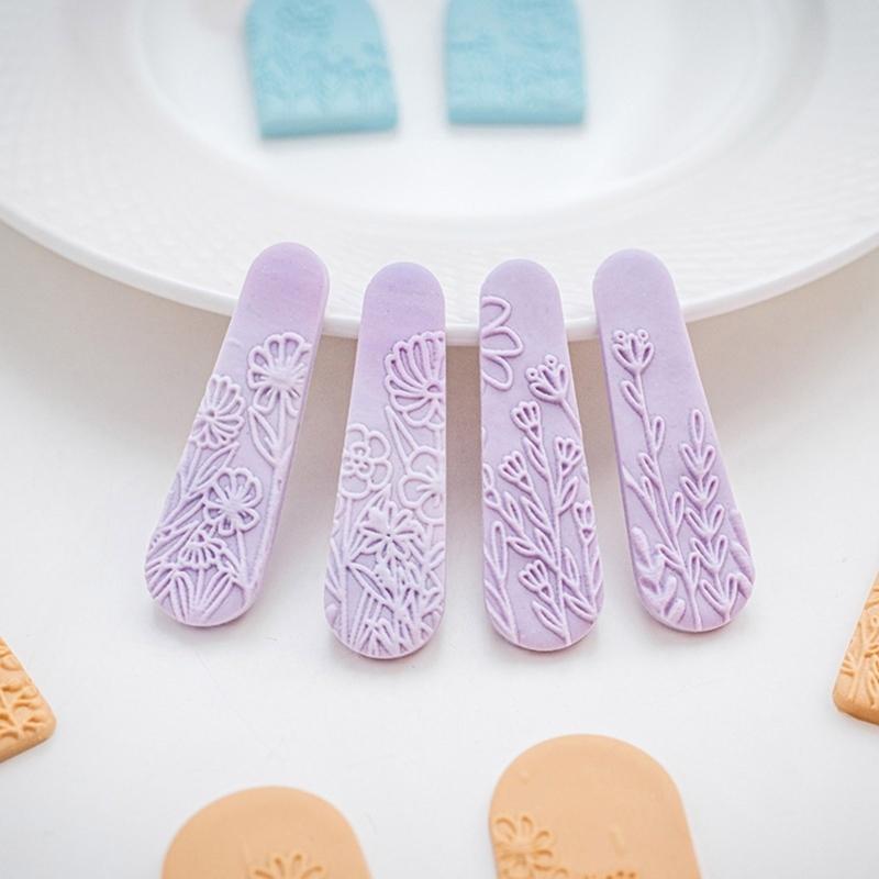 Ergonomic Floral Pattern Clay Embossing Roller For Polymer Jewelry Making Earrings Crafting Supplies Rolling Pin