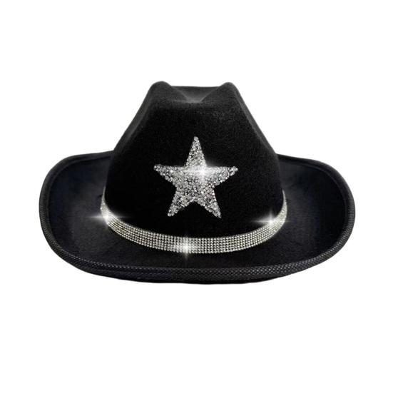 Kids Hat Sparkling Rhinestone Star Pattern Lightweight Comfortable Fit Cowboy Hat Carnivals Dress-Up Halloween Accessories