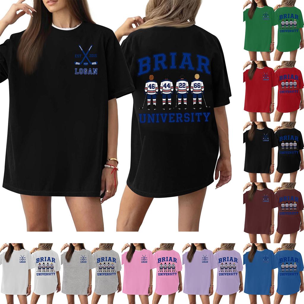 Women Casual Short Sleeve T Shirt Letter Print Loose Fit Crew Neck Soft Fabric Comfortable Wear Daily Use