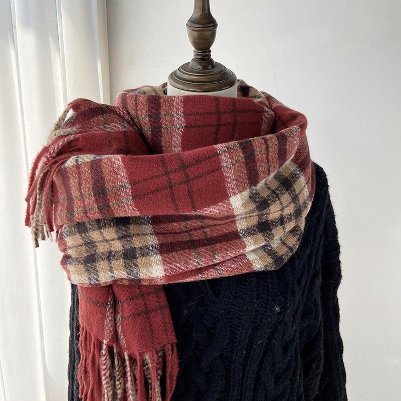 Women Winter Retro Knitted Scarf Headscarf Ladies Men Casual Preppy Plaid Warm Scarve Mujer Male Wrap Shawl Unisex New Korean