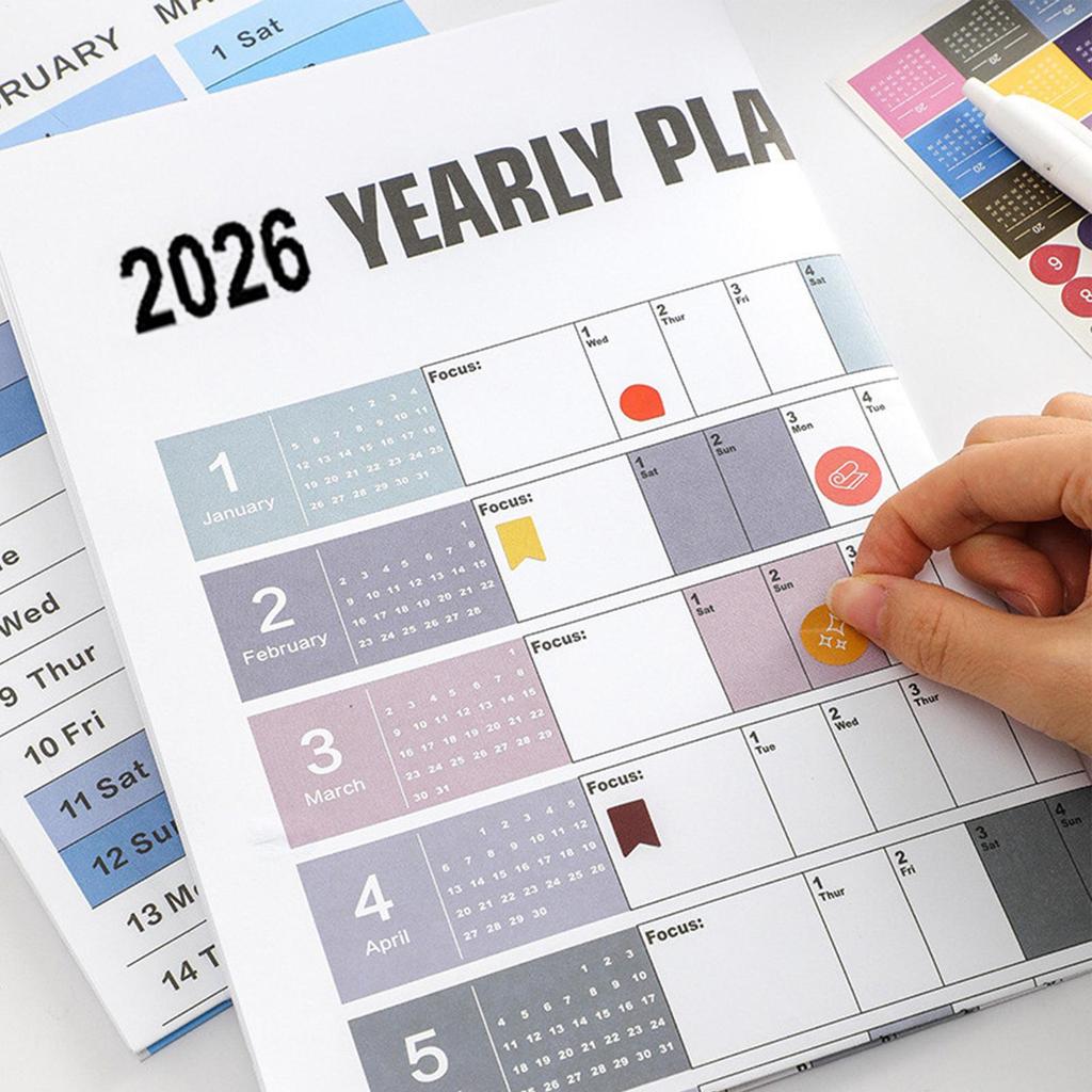 2026 Yearly Wall Calendar Large Wall Calendar With Stickers Personal Time Management School Office Supplies For Organizing
