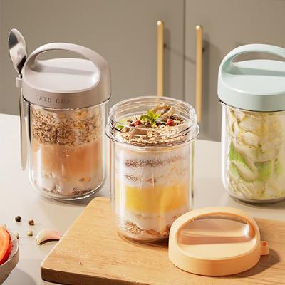 430ml Snídaňové kelímky Ovesná kaše Cereálie Ořech Jogurt Salátový kelímek Nepropustná skleněná nádoba na oves s víčkem Lžička Nádoba na potraviny