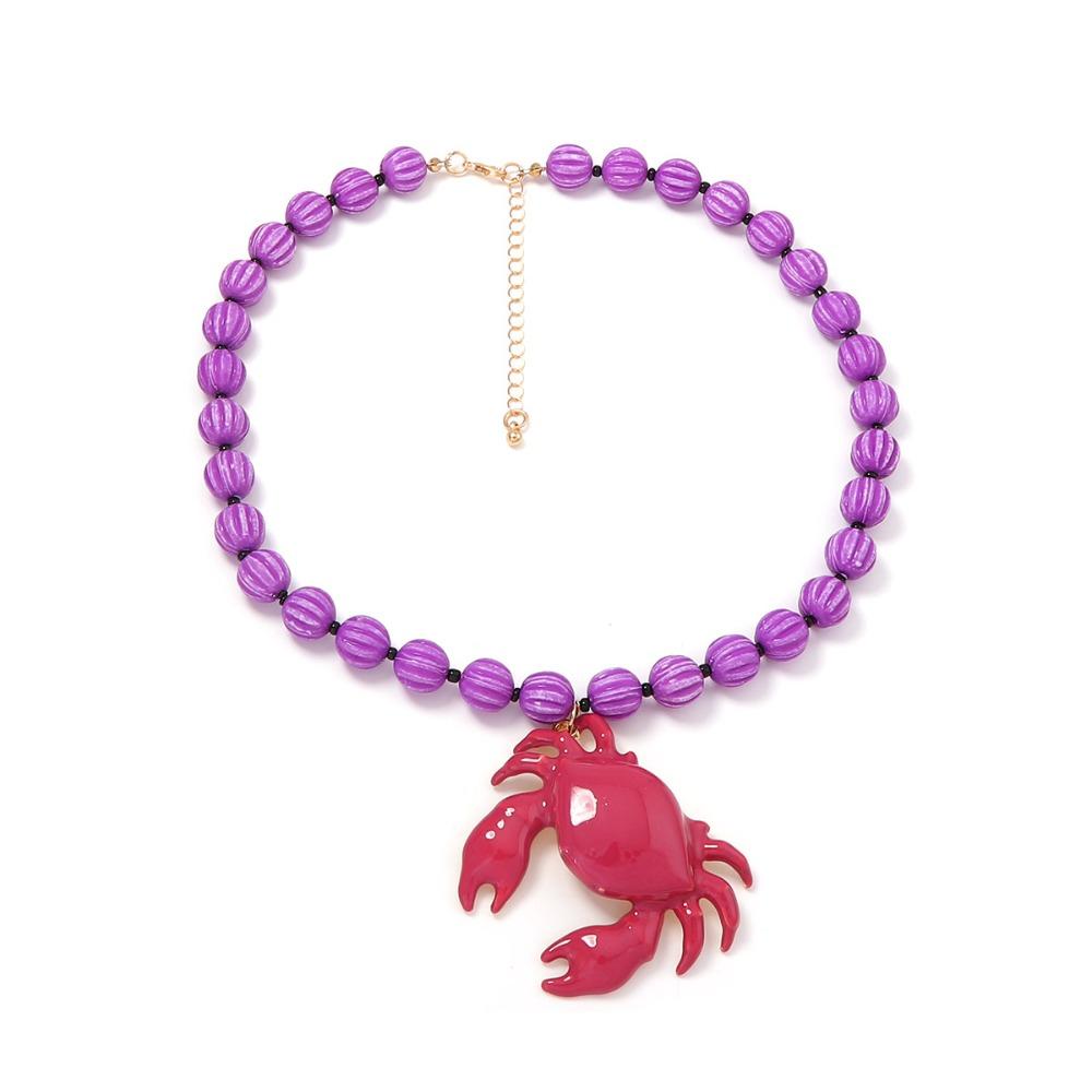Lobster Enamel Crab Pendant Necklace Cute Bohemian Collarbone Chain  Beach