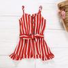 Summer Girl's Sleeveless Bow Sling Stripe Print Jumpsuit Climbing Suit