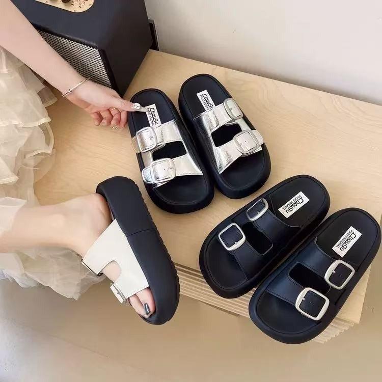 Thick-soled muffin cool slippers women's summer wear fashion casual sandals 2025 new versatile Internet celebrity heightening slippers
