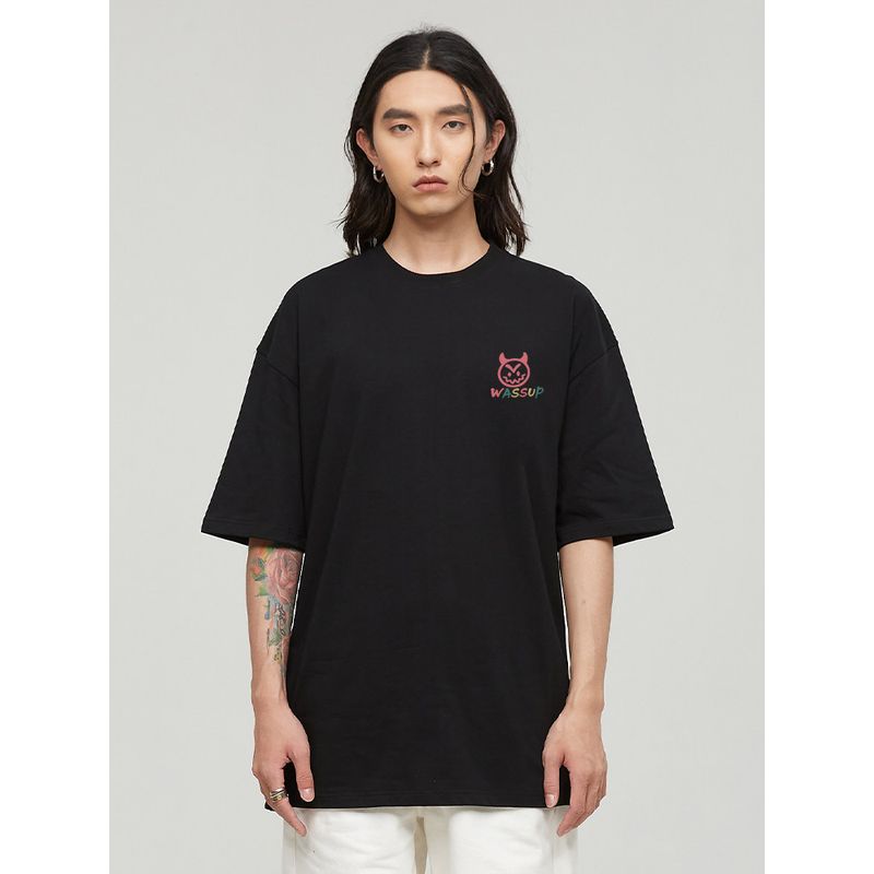 Wassup Heods Hand-Painted Graffiti Trendy Brand Couple T-Shirt Summer American Street Casual Round Neck Men's and Women's Short Sleeves